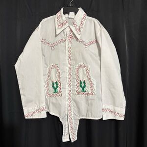 Mexican Long Sleeve Boys White Shirt Embroidered Eagle Cactus size 12 unisex